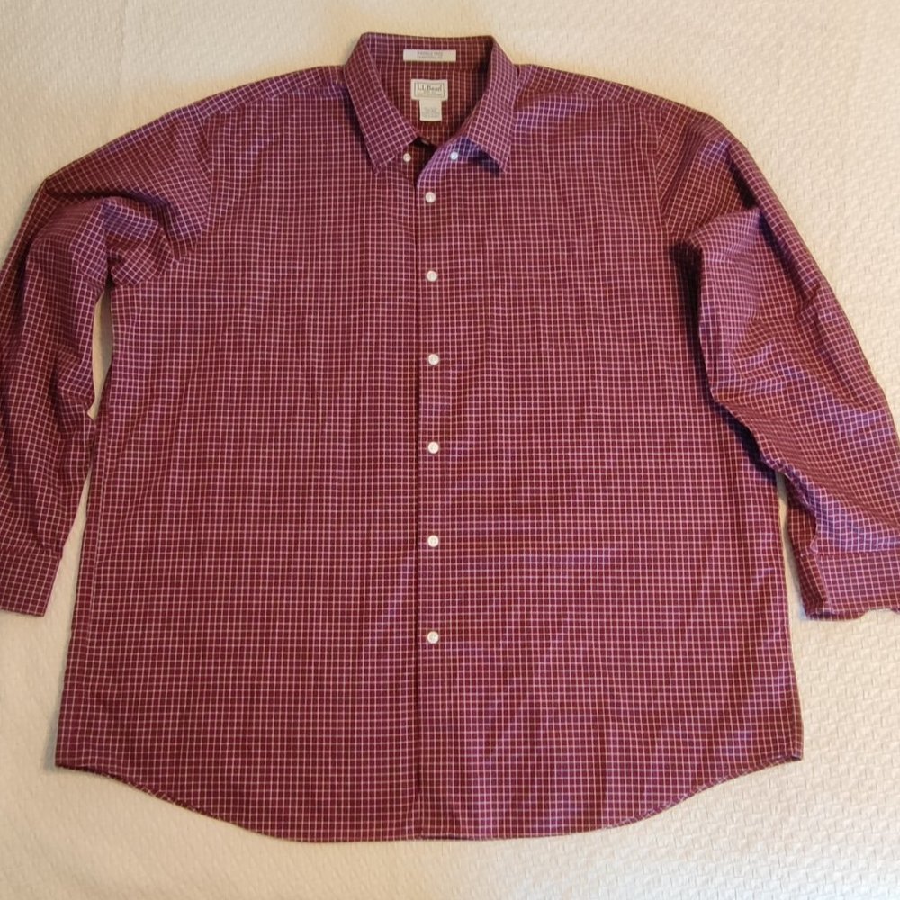 LL Bean Shirt XXL  Red Blue Check Traditional Fit Button-Down Long-Sleeve